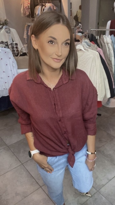 Koszula Li Lu – 100% Len - Burgunt Koszula Li Lu – 100% Len - Burgunt