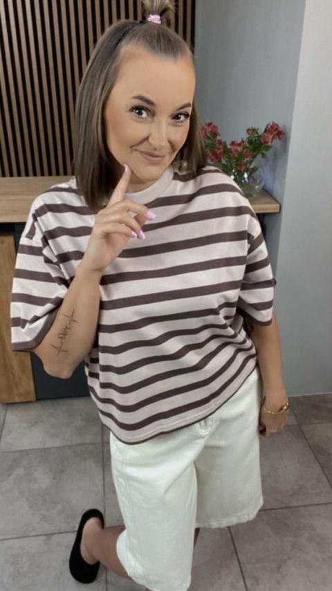 T-shirt w beżowo-brązowe paski Lenoshka T-shirt w beżowo-brązowe paski Lenoshka