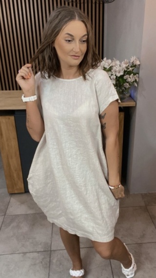 Sukienka Wendy Trendy 100% Len z Regulacją Beżowa