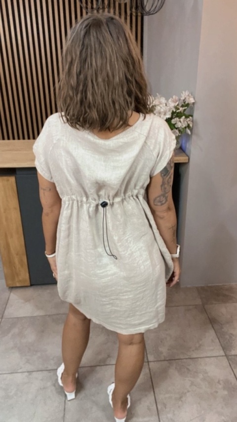 Sukienka Wendy Trendy 100% Len z Regulacją Beżowa Sukienka Wendy Trendy 100% Len z Regulacją Beżowa