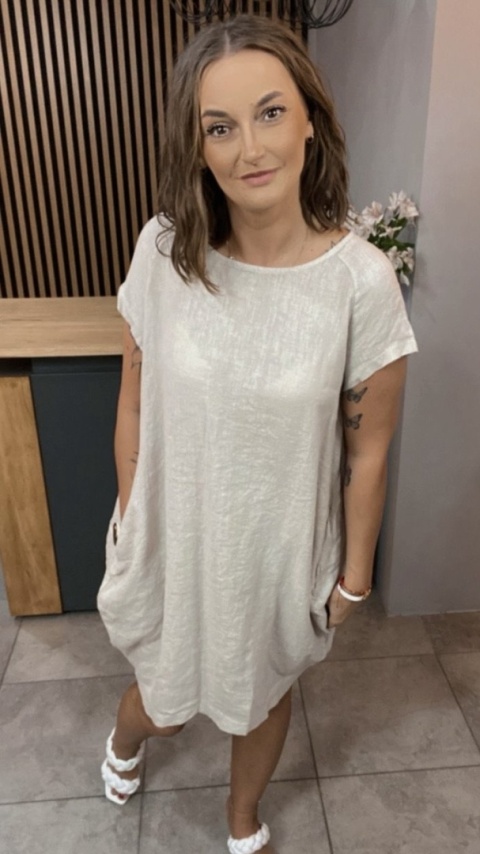 Sukienka Wendy Trendy 100% Len z Regulacją Beżowa Sukienka Wendy Trendy 100% Len z Regulacją Beżowa