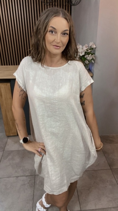 Sukienka Wendy Trendy 100% Len z Regulacją Beżowa Sukienka Wendy Trendy 100% Len z Regulacją Beżowa