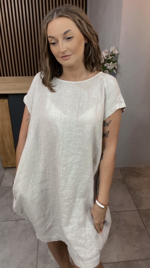Sukienka Wendy Trendy 100% Len z Regulacją Beżowa Sukienka Wendy Trendy 100% Len z Regulacją Beżowa