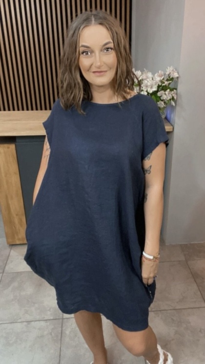 Sukienka Wendy Trendy 100% Len z Regulacją Granatowa