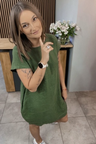 Sukienka Wendy Trendy 100% Len z Regulacją Zielona