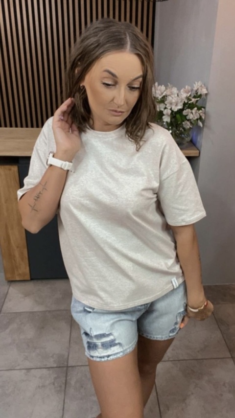 T-shirt Klasyczny Basic Lenoshka Melanż Beżowy T-shirt Klasyczny Basic Lenoshka Melanż Beżowy