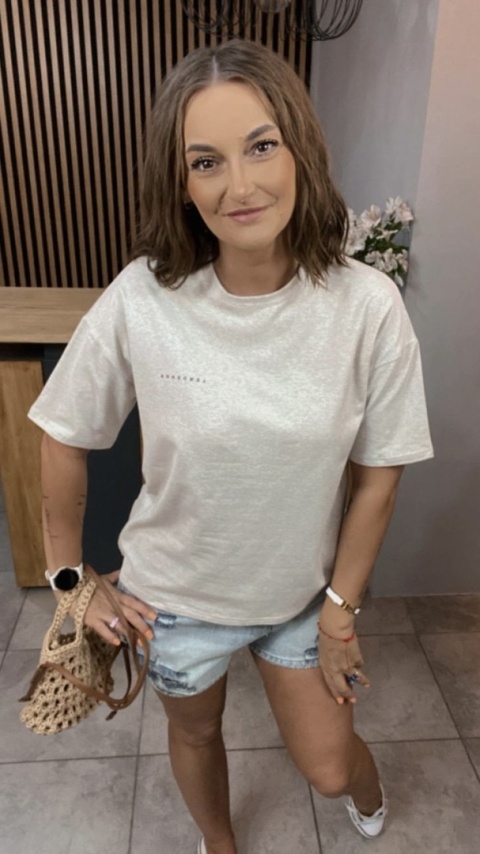 T-shirt Klasyczny Basic Lenoshka Melanż Beżowy T-shirt Klasyczny Basic Lenoshka Melanż Beżowy