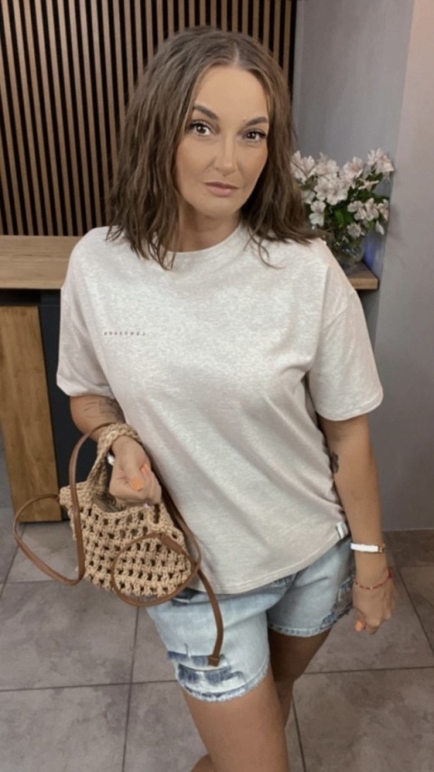 T-shirt Klasyczny Basic Lenoshka Melanż Beżowy T-shirt Klasyczny Basic Lenoshka Melanż Beżowy