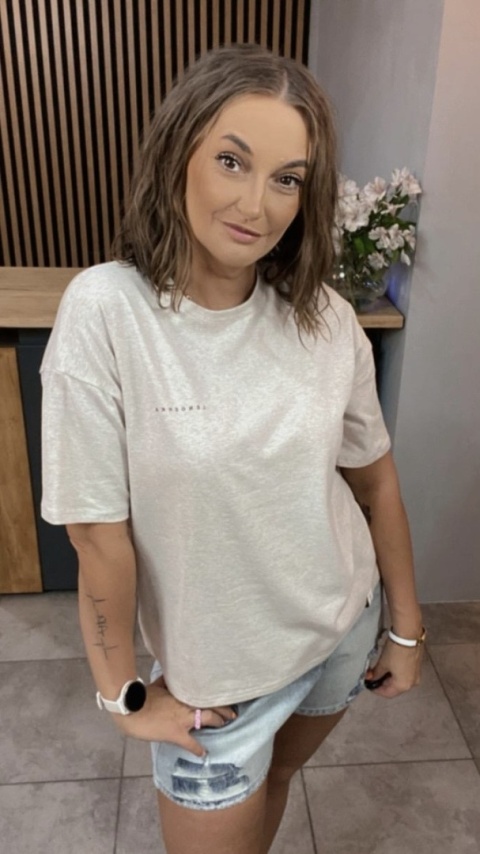 T-shirt Klasyczny Basic Lenoshka Melanż Beżowy T-shirt Klasyczny Basic Lenoshka Melanż Beżowy