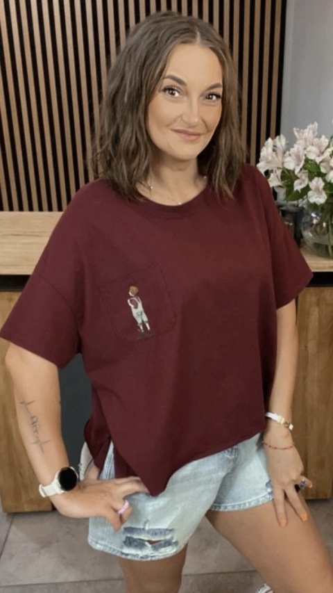 T-shirt bawełniany Feiwemokai Burgund