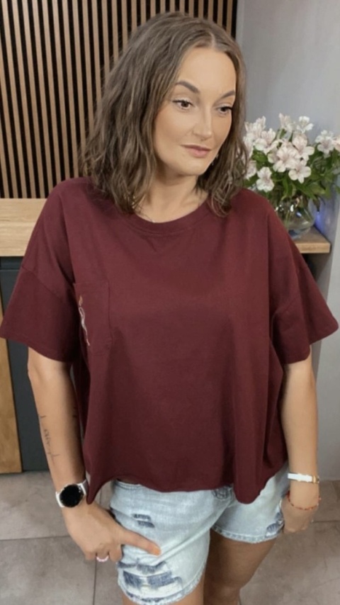 T-shirt bawełniany Feiwemokai Burgund