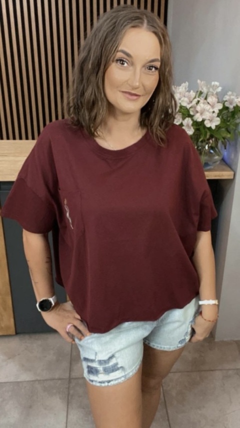 T-shirt bawełniany Feiwemokai Burgund
