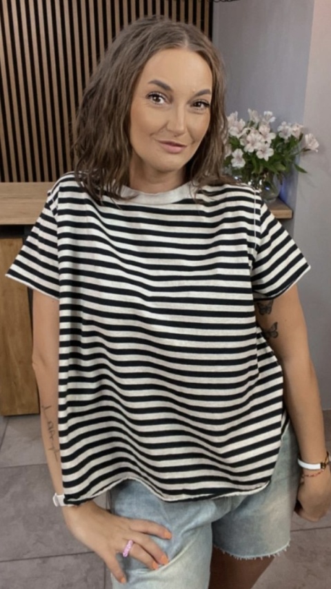 T-shirt w paski Wendykei – fango-czarne paski T-shirt w paski Wendykei – fango-czarne paski