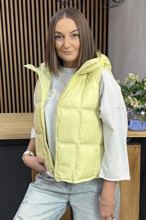 Kamizelka puchowa z kapturem - Limonka
