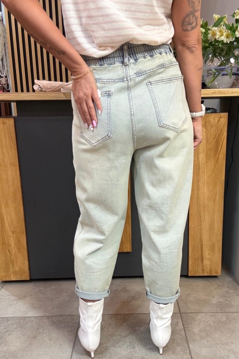 Jeansy damskie MU-YAN - jasny denim z gumą w pasie