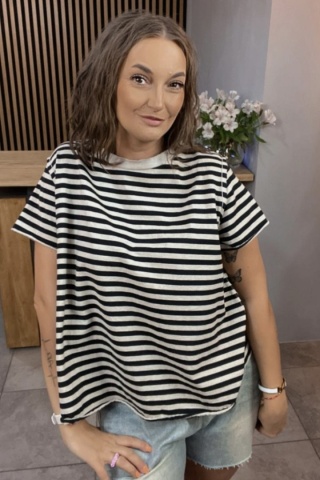 T-shirt w paski Wendykei - fango-czarne paski