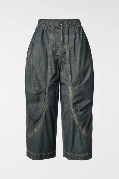 Spodnie baggy damskie Wendy Trendy – jeans vintage szaro-niebieski z beżowymi przetarciami