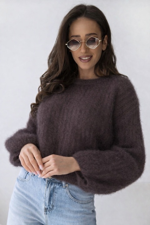 Sweter dzwonek z kid moheru - CXL Collection - Czekolada