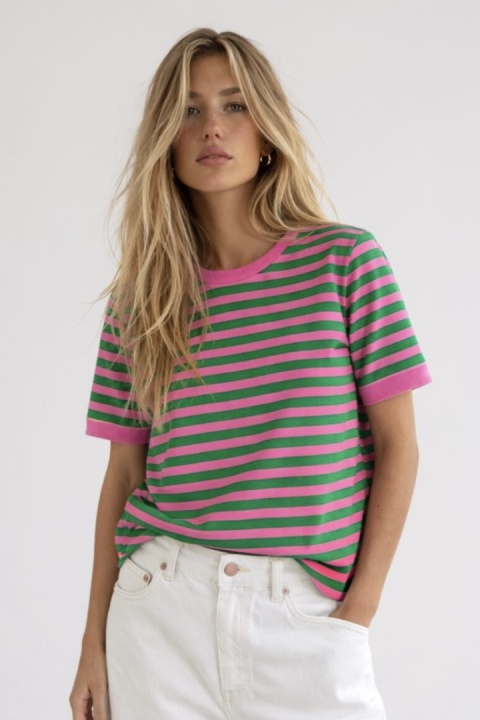 T-shirt Bopoco w paski – Różowo-zielone
