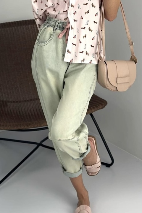 Jeansy damskie MU-YAN - jasny denim z gumą w pasie