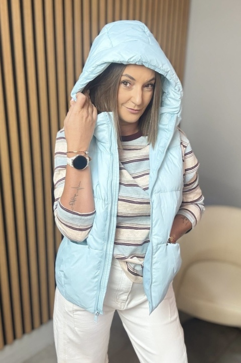 Kamizelka damska puchowa z naturalnym puchem z kapturem – Baby Blue