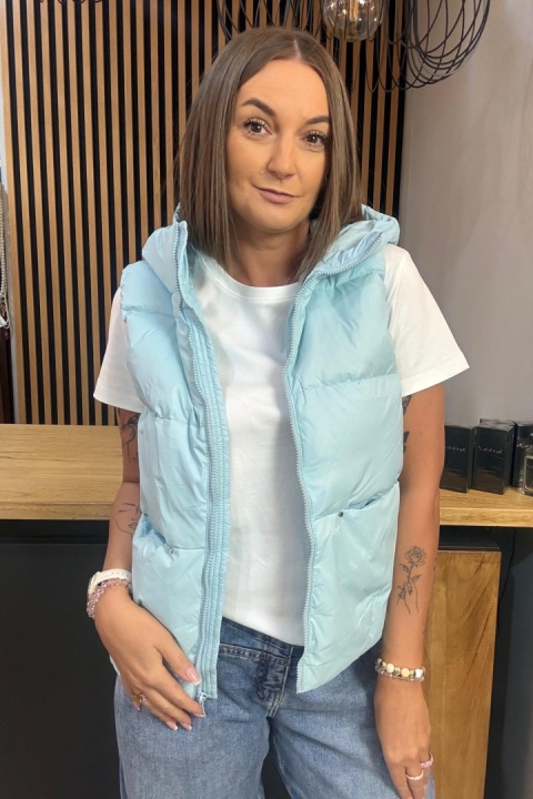 Kamizelka damska puchowa z naturalnym puchem z kapturem – Baby Blue