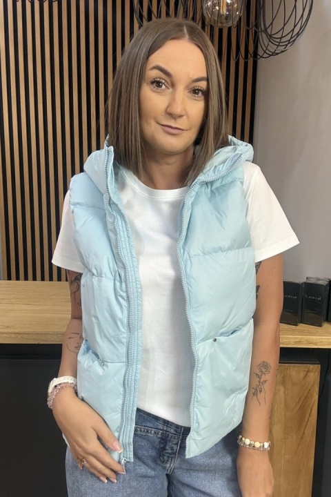 Kamizelka damska puchowa z naturalnym puchem z kapturem – Baby Blue