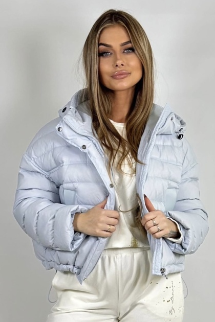 Kurtka z naturalnym puchem i kapturem - Baby Blue Gray