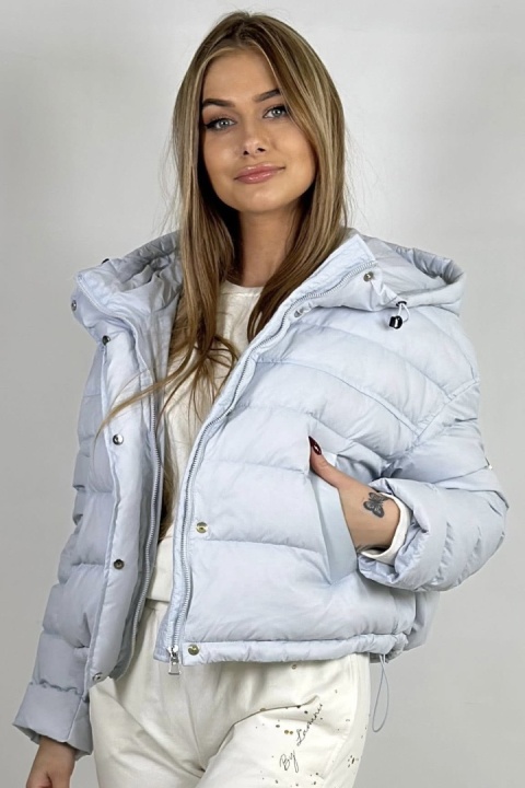 Kurtka z naturalnym puchem i kapturem - Baby Blue Gray