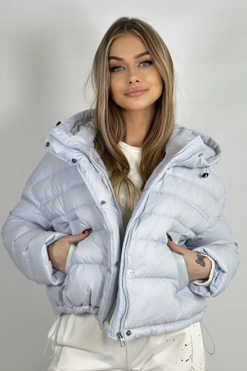 Kurtka z naturalnym puchem i kapturem - Baby Blue Gray