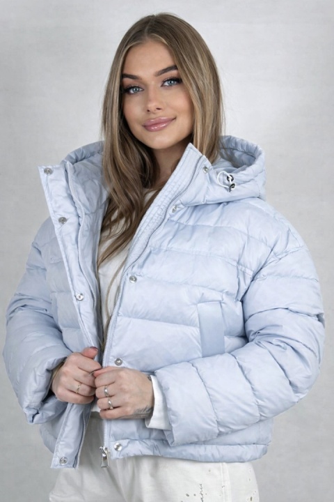 Kurtka z naturalnym puchem i kapturem - Baby Blue Gray
