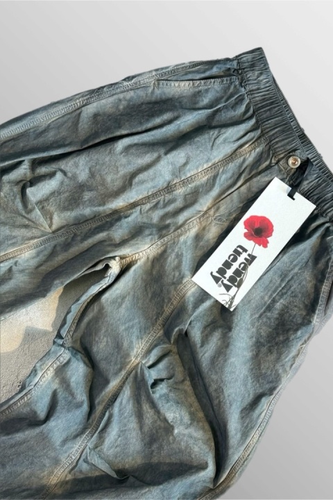 Spodnie baggy damskie Wendy Trendy – jeans vintage szaro-niebieski z beżowymi przetarciami