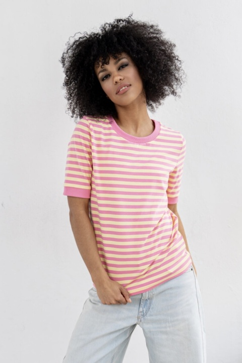 T-shirt Bopoco w paski - Różowo-żółte