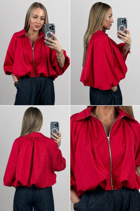 Kurtka cropped Lumina - czerwona