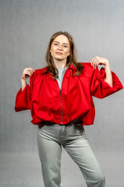 Kurtka cropped Lumina - czerwona