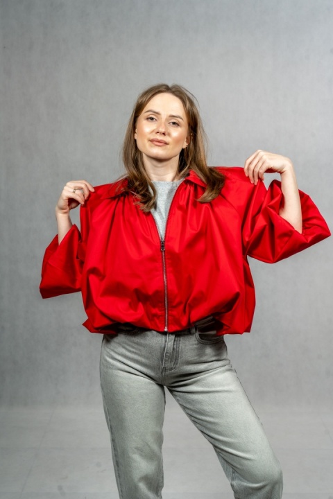 Kurtka cropped Lumina - czerwona