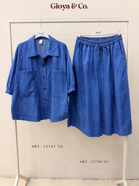 Komplet jeansowy – koszula + spodnie | Gioya & Co. - ciemny jeans