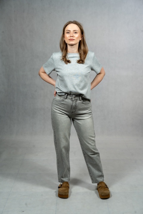Szare jeansy damskie AD'ORO - Klasyczny MOM FIT (High Waist)
