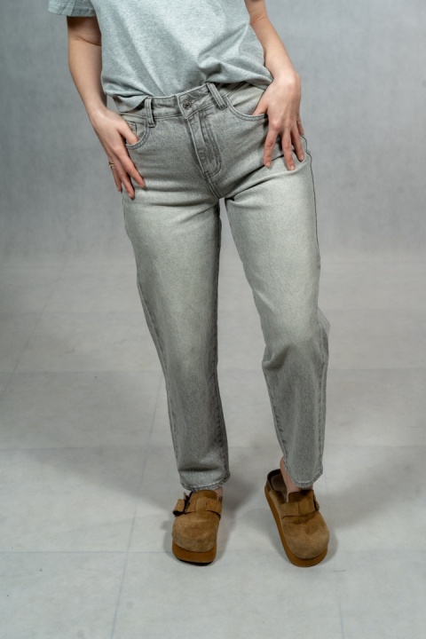 Szare jeansy damskie AD'ORO - Klasyczny MOM FIT (High Waist)