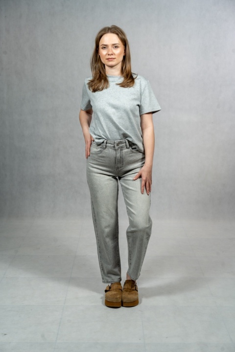 Szare jeansy damskie AD'ORO - Klasyczny MOM FIT (High Waist)
