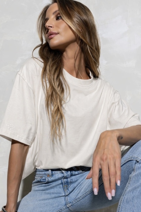T-shirt Basic Lenoshka Brooklyn / pudełkowy - Kokosowy