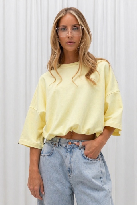 T-shirt damski Basic Lenoshka - pudełkowy ze stoperem - Żółty