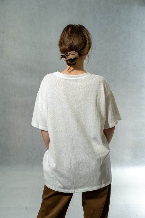 T-shirt damski oversize „Line Frame" - Biały