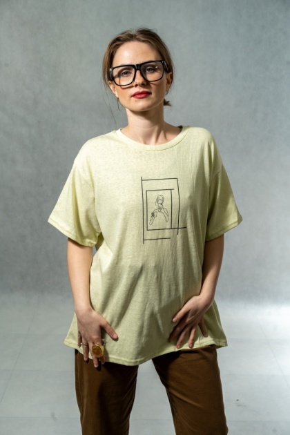 T-shirt damski oversize „Line Frame” - Matcha