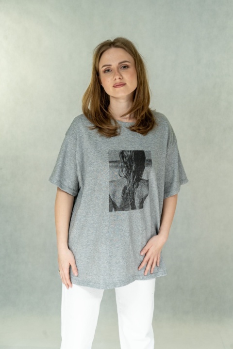 T-shirt damski oversize Mono Portrait - Szary