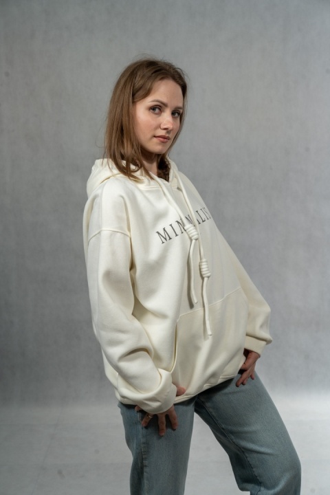 Bluza damska „Minimalist” z kapturem - Śmietankowa