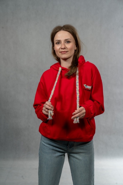 Bluza damska z kapturem Cute Puppy - Czerwona