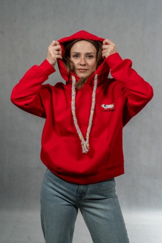 Bluza damska z kapturem Cute Puppy - Czerwona