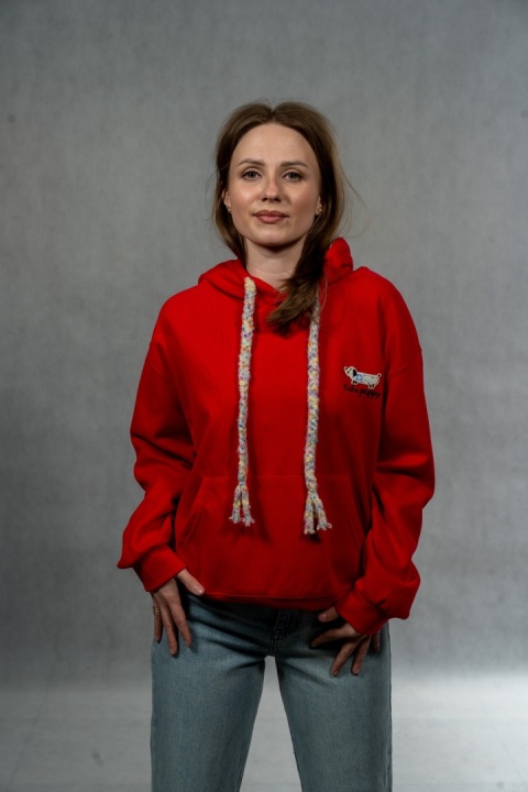 Bluza damska z kapturem Cute Puppy - Czerwona