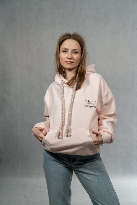 Bluza damska z kapturem Cute Puppy - Pudrowy Róż